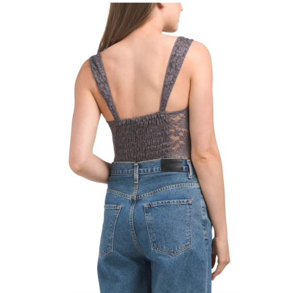 Free People Womens Bodysuit Intimately Medium Volcanic Glass Gray Lace NWT $78 - Picture 3 of 10